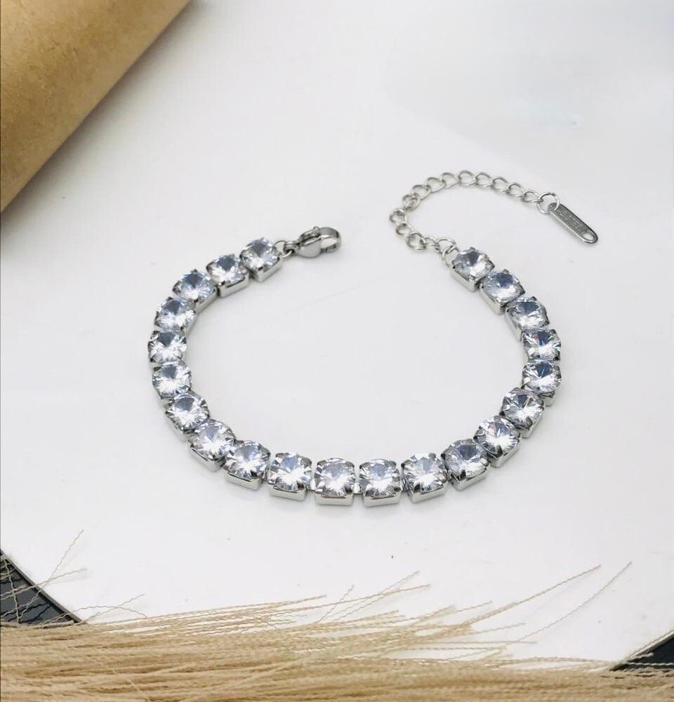 Clear Oval Tennis Bracelet (Silver-Tone